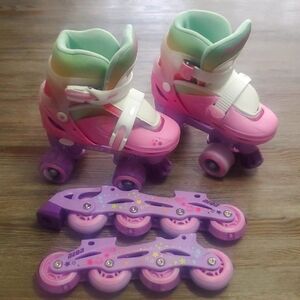 Adjustable roller skates with roller blade option